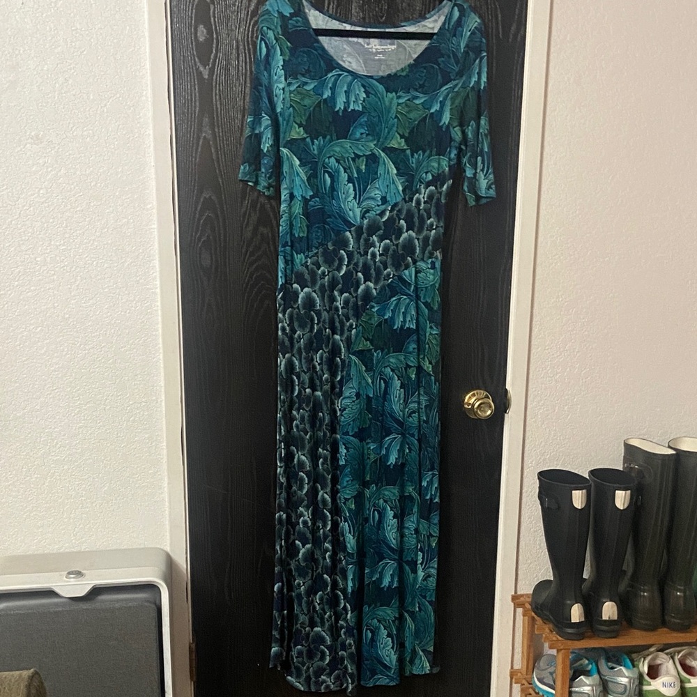 Soft Surroundings Nanette Saunterre Tropical Print Green And Teal  Maxi Dress Sm